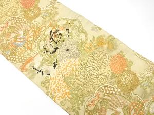 アンティーク　鏡裏に帆船・孔雀・草花模様織り出し丸帯（材料）